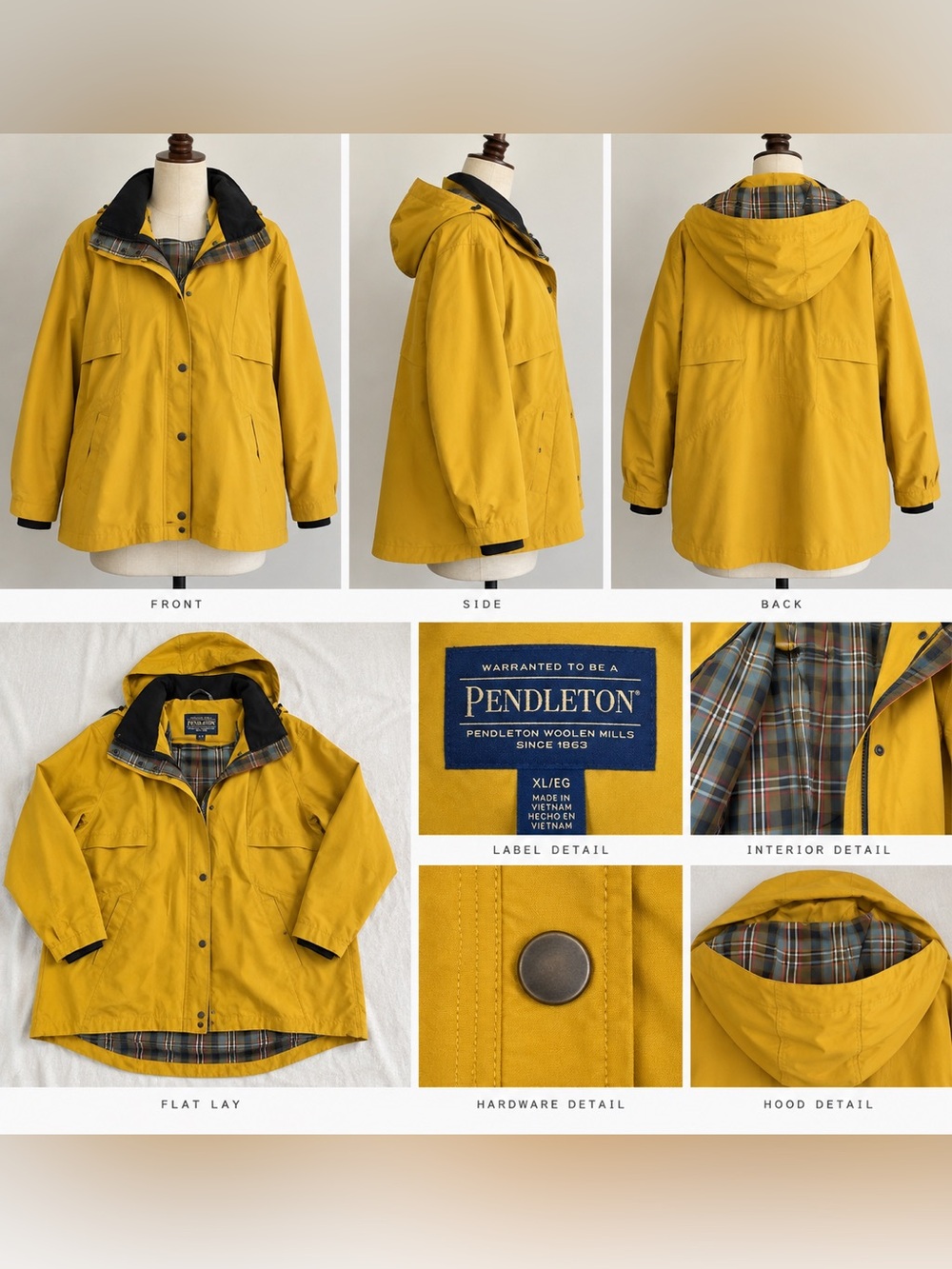 Pendleton Women's Mustard Yellow Hooded Jacket with Black Trim